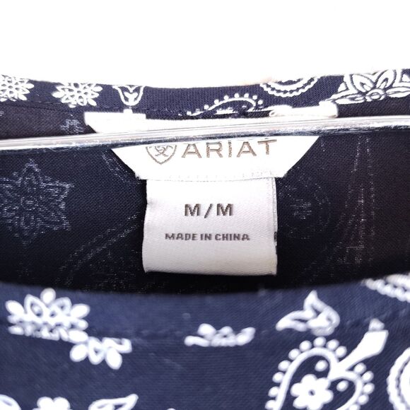 Ariat Dark Blue Western Bandana Print Tassle Batwing Blouse With Hidden Belt - Picture 4 of 7